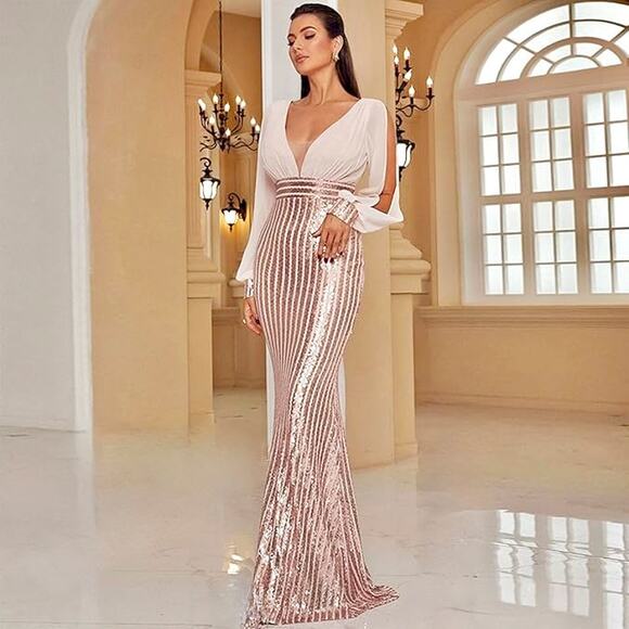 Miss Ord Dresses & Skirts - NWT Evening Gown Sexy Mermaid Sequin Sheer Formal Curvy Formal Rose Gold Small